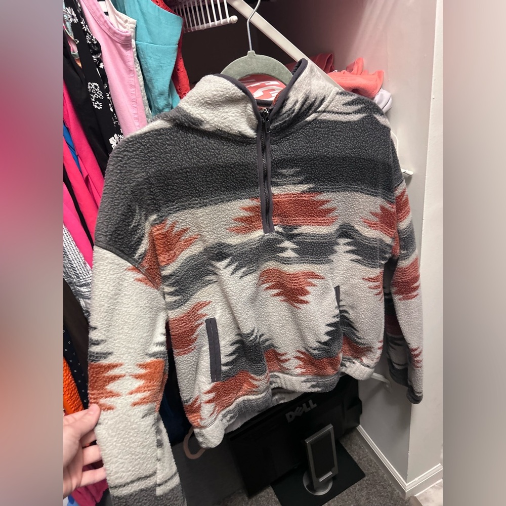 Thread & Supply Zip Up Sweater - Gray and Orange - Aztec Design